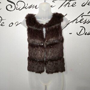 BCBGMAXAZRIA Cardigan Vest Brown Boho Festival Fur Crochet Shrug Jacket, XS
